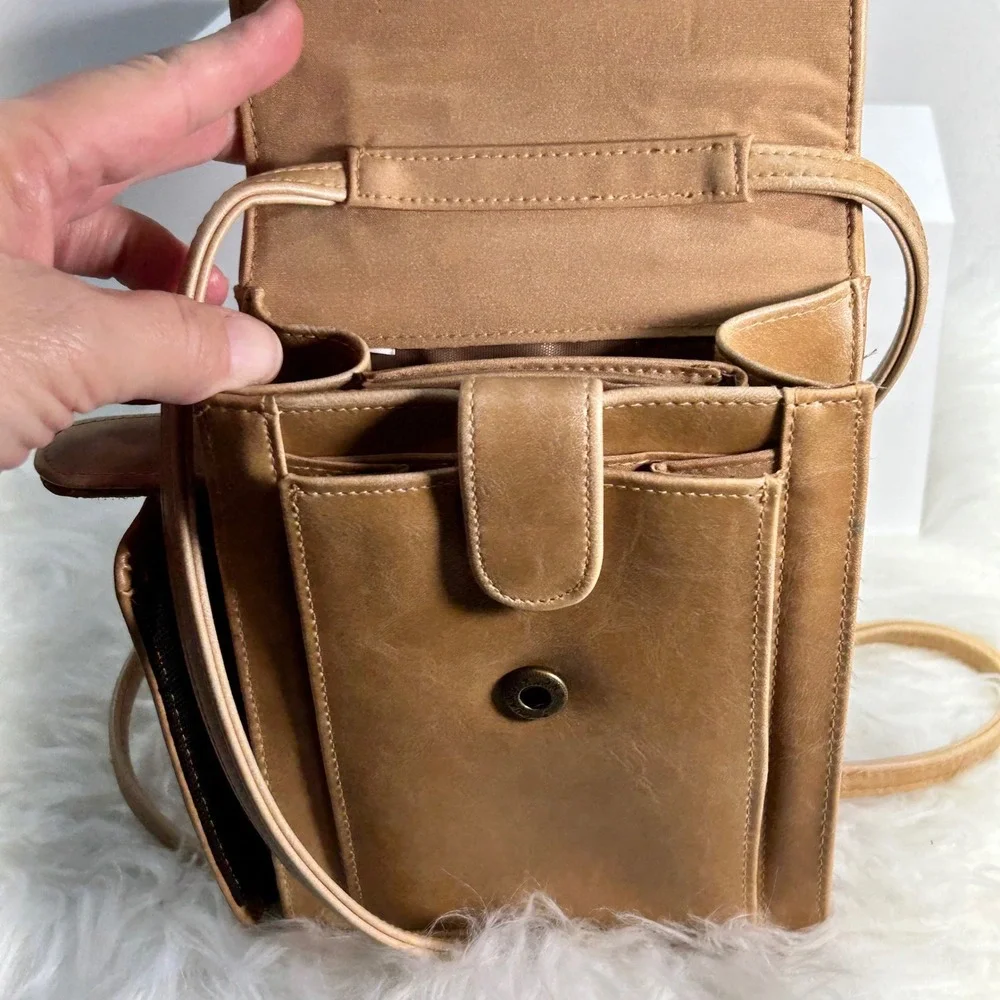 Tan Leather Crossbody Phone Bag‎ Small Shoulder Purse with Mirror